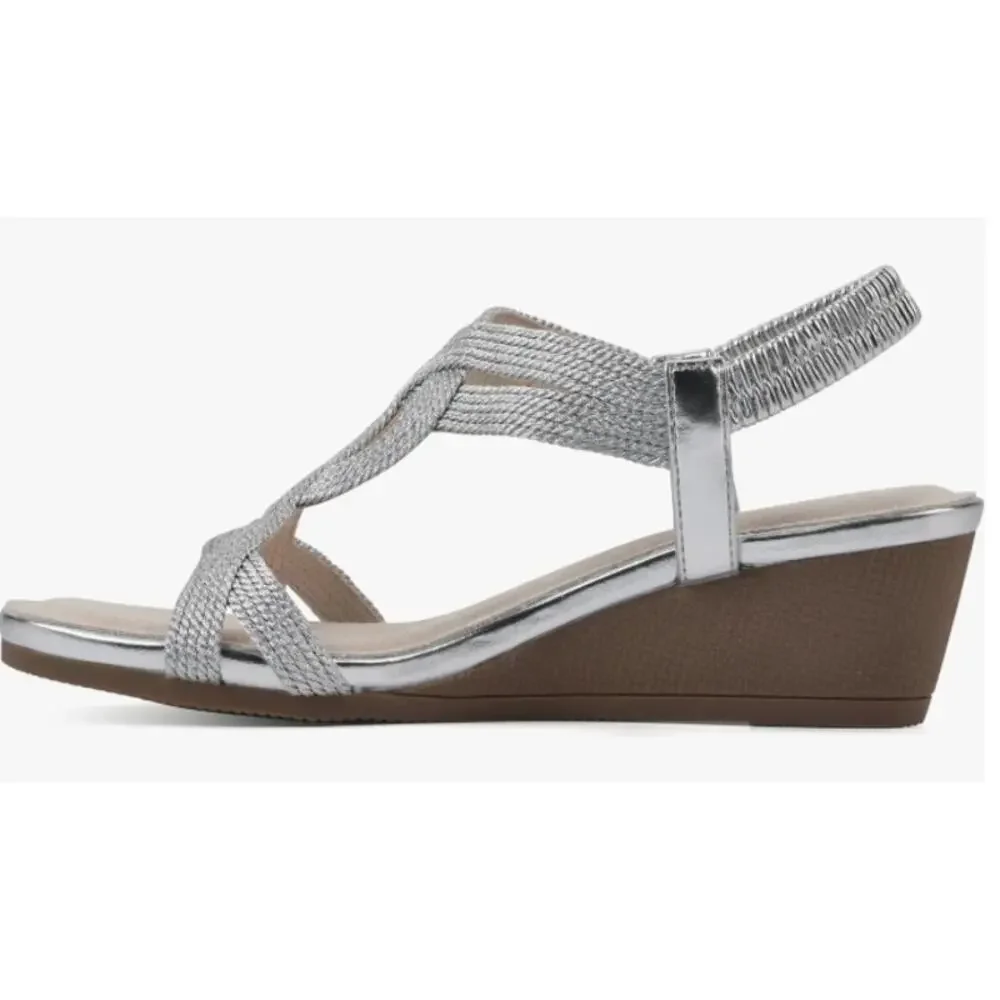 CLIFFS BY WHITE MOUNTAIN WOMENS CANDELLE SILVER STRAPPY WEDGE DRESS SANDAL 9M